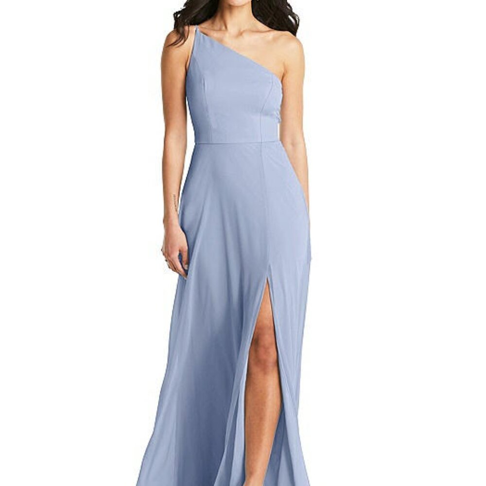 Sky Blue One Shoulder Bella Bridesmaids by Dessy Group Bridesmaid Dress